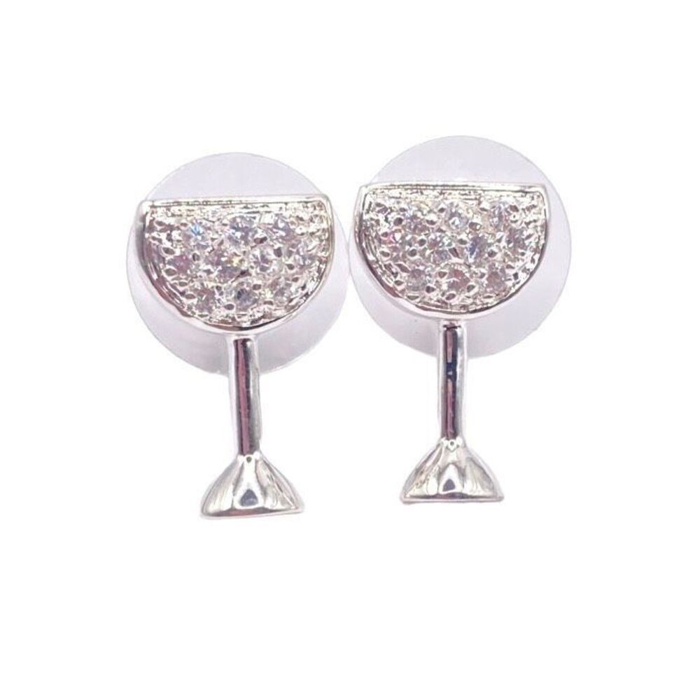 Sparkle Silver Rhinestone Wine Glass Stud Earrings